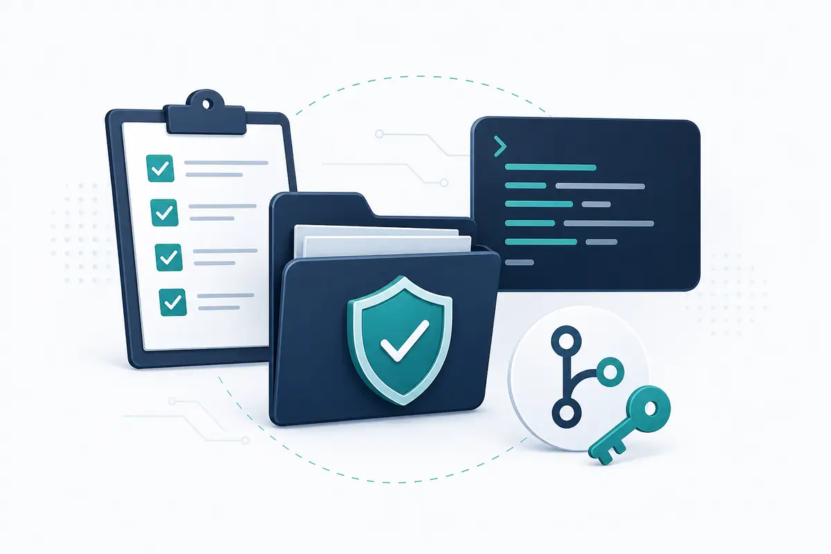 Editorial illustration of a DepotDownloader GitHub workflow with repository checks Steam depot IDs and a safe download folder